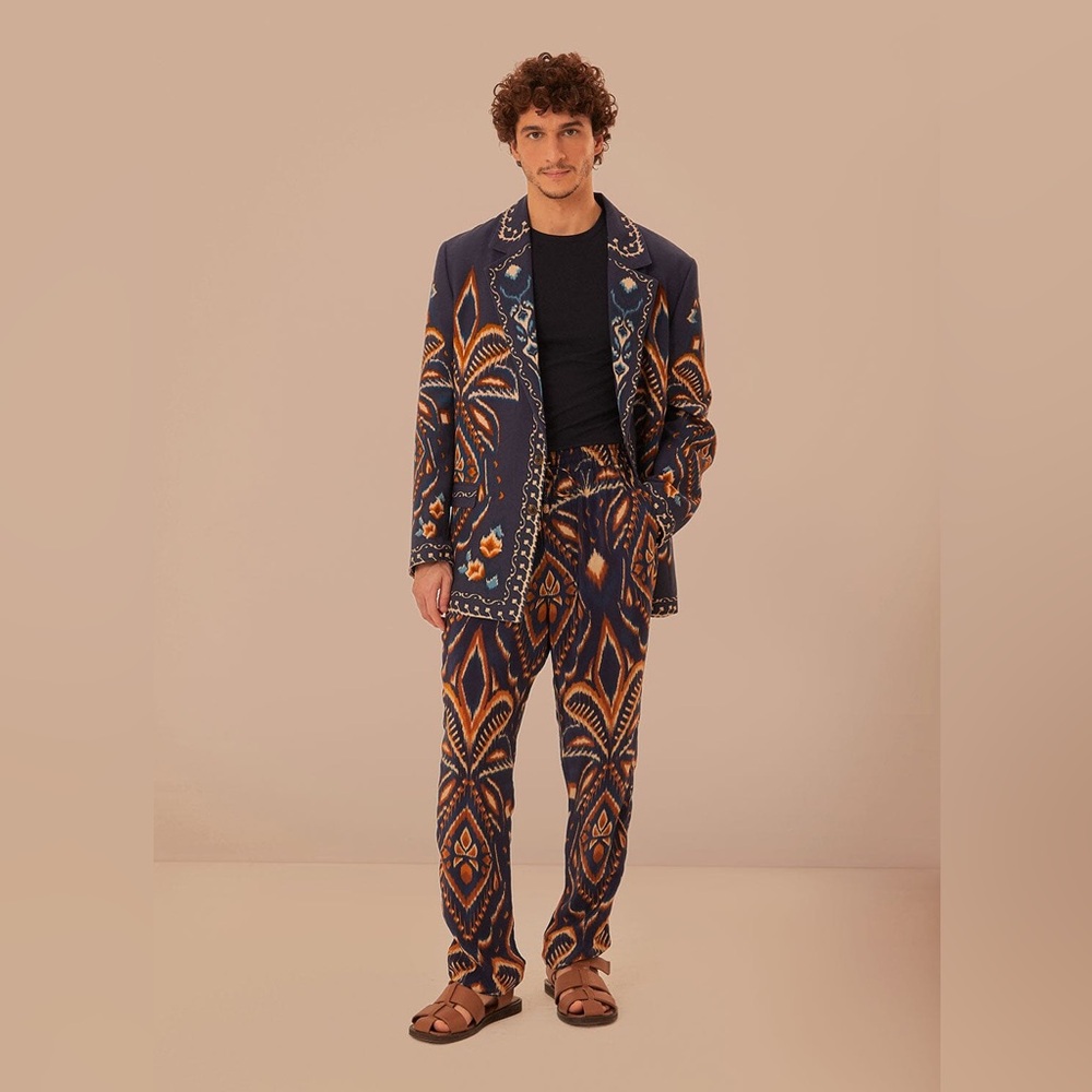 Farm Rio Blue Pineapple Ikat Pants